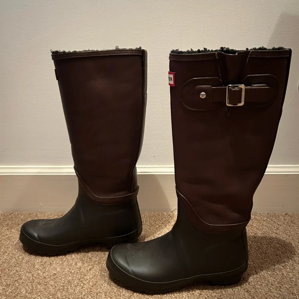 Hunter Tall Winter Rain Boots in Black and Brown